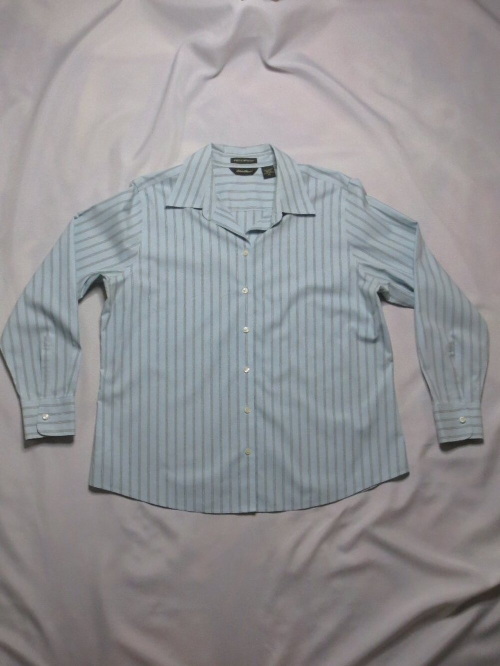 EDDIE BAUER womens BLOUSE shirt WRINKLE RESISTANT blue STRIPED career SIZE XL